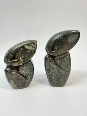 Hand Carved Stone Bird Sculptures Abstract Stone Birds Set 2 1.42 lb